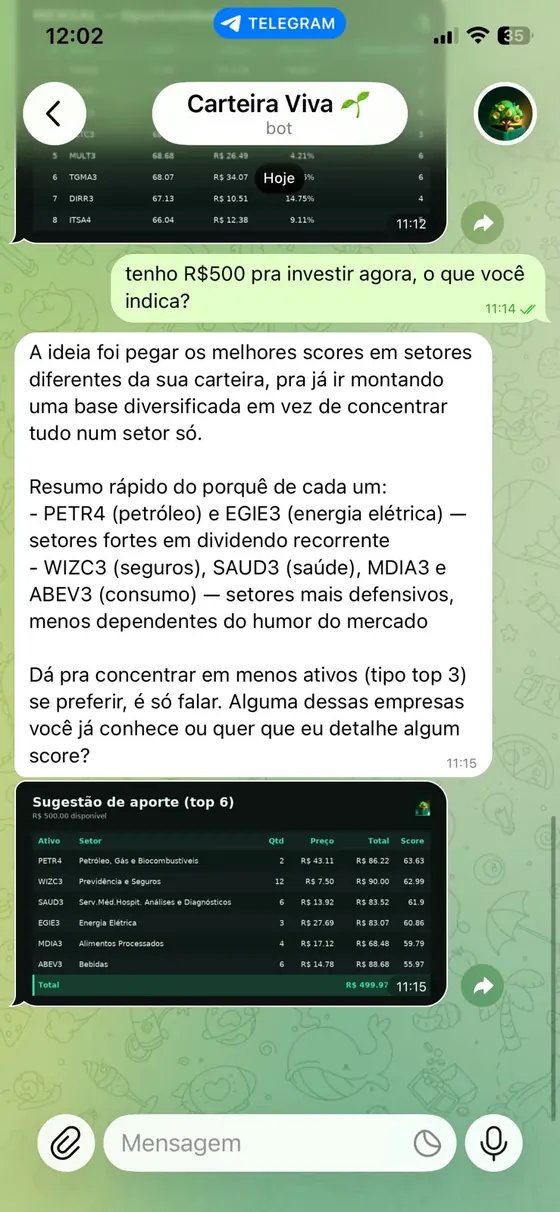 Print real: sugestão de alocação para R$500 disponíveis
